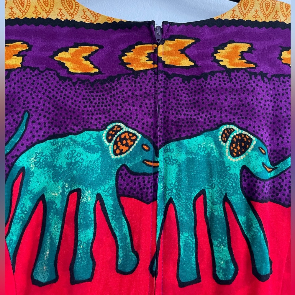 Vintage Jessica Howard Elephant Tribal Print Wrap Dress | size 6 Petite - Picture 5 of 6